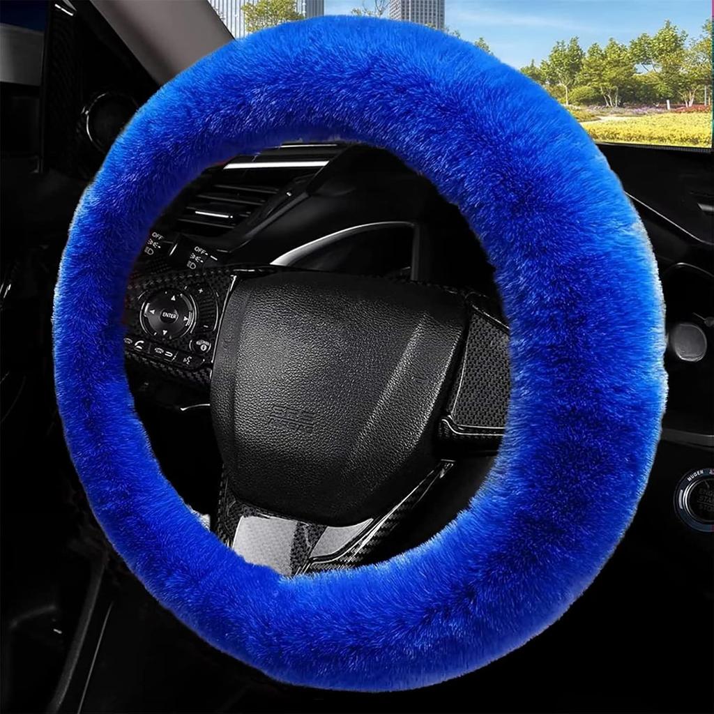 Fluffy Steering Wheel Cover For Women, YUNXNYC Fuzzy Winter Fashion Wool Fur Soft Furry Steering Wheel Covers Warm Plush Non-Slip Car Decoration