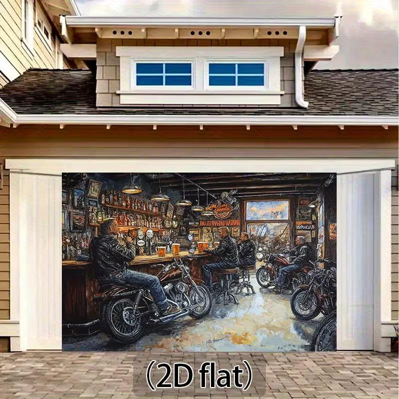 2D Flachdruck Motorrad Lenker Fotografie Hintergrund, Retro Biker Kneipen Szene für Party und Heimdekoration