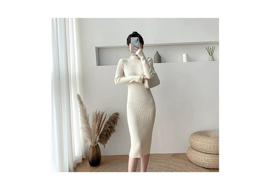 2024 Autumn/Winter Mid-Length Wool Coat with Semi-High Collar Knitted Dress - Women's Black Base Layer