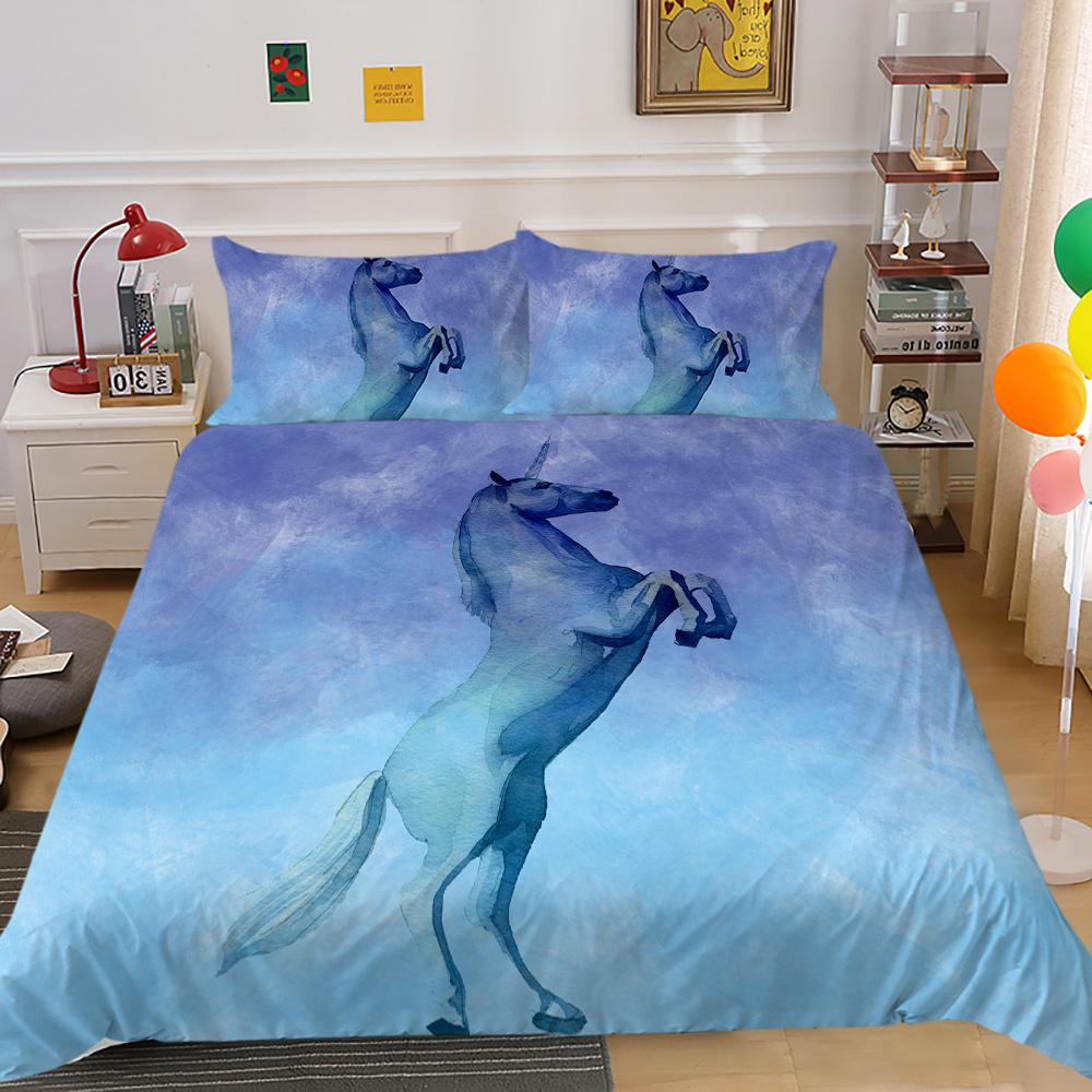 2023 Neuer Stil Bettwäsche-Set 3D Einhorn-Druck Bettdecke Bettzeug Zuhause Dreiteilig Warm Polyester Kissenbezug Bettbezug