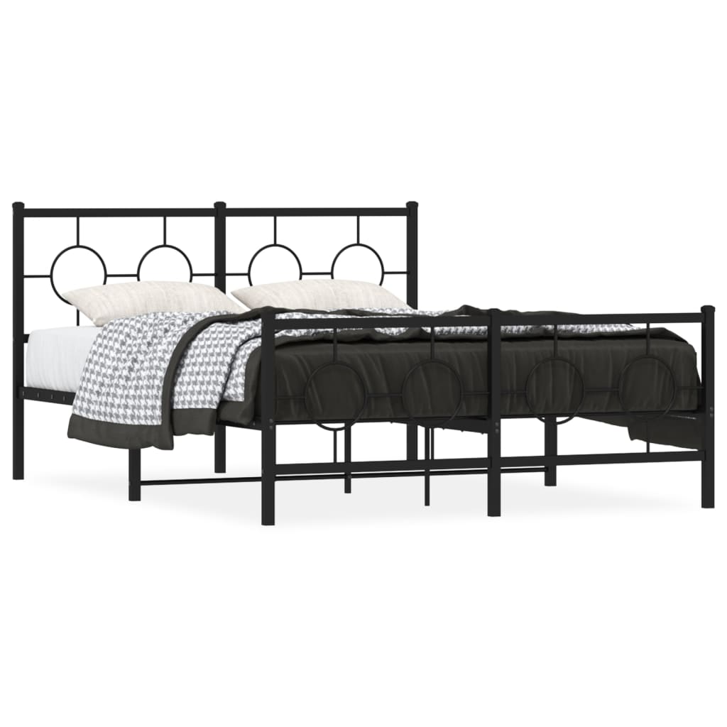 Bed Frame with Headboard and Footboard Metal Black 140 X 190 Cm