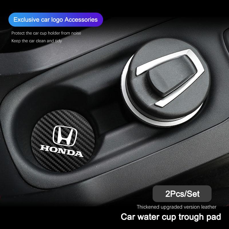 2Pcs Car Water Cup Pad Leather Sound Insulation Mat For Honda Civic Accord Crosstour Spirior Odyssey Avancier UR-V Sienna CR-Z