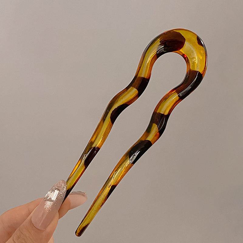 Vintage U-Shaped Hair Fork For Women Girls Geometric Tortoiseshell Acetate Hairpin Headwear Fashion Hair Sticks Hair Accessory
