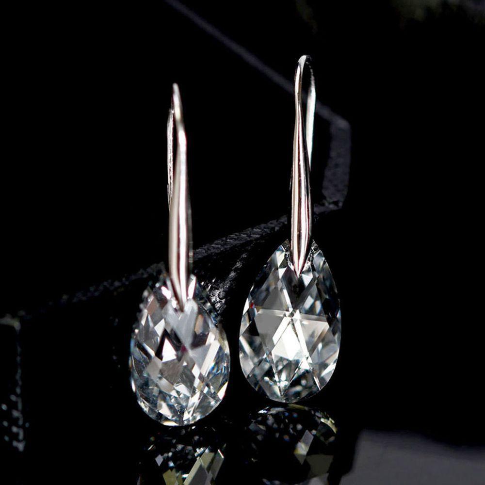 Elegant Female Big Water Drop Crystal Stone Hoop Earrings Trendy Fashion Silver Color Wedding Jewelry For Women