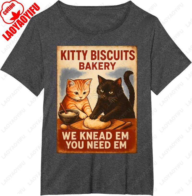 Funny Kitten Bread Unisex Adult Cotton TShirt Cute Orange and Black Cat Creative Trend Graphic Oneck Printed Man Women Tops