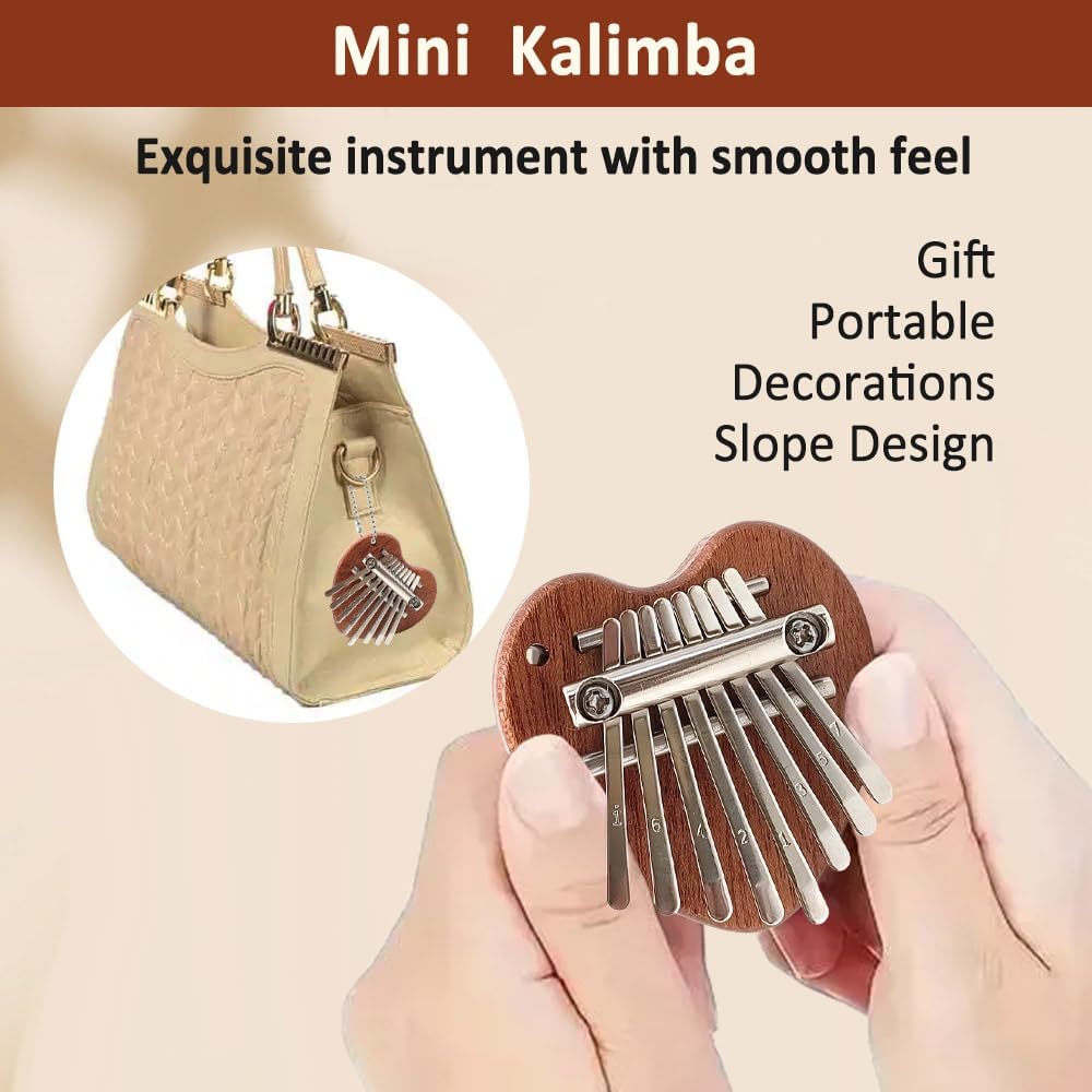 8 Key Kalimba Thumb Piano - Mini Wooden Finger Piano for Adults & Beginners Small Musical Instrument with Tuning Hammer & Study Guide - Portable