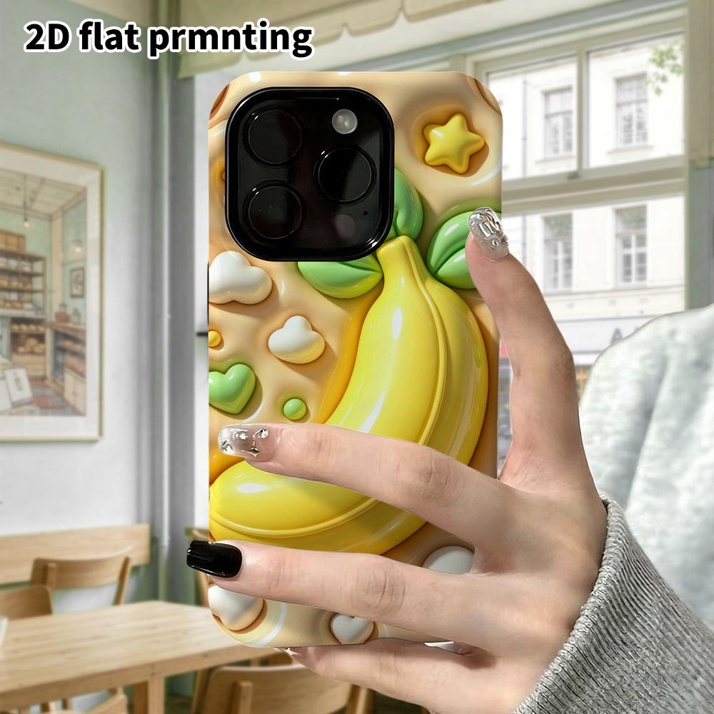 Phone case: 2D flat design suitable for iPhone 18 17 16 15 14 13 Pro protective case, 3D banana, perfect Christmas and Halloween holiday gift