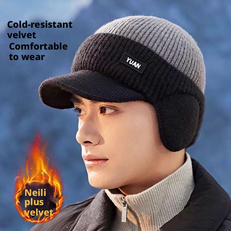Men's Winter Baseball Cap with Ear Flaps, Dad Hat Thermal Ear Protection Knit Baseball Cap for Men Outdoor Sports Walk Running