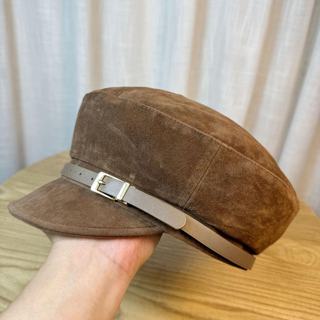 Angora Rot Wildleder Schiebermütze Damen Herbst und Winter Britische Literarische Baskenmütze mit Kleiner Temperament Malermütze