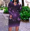 Women Plus Size V Neck Long Sleeve Butterfly Printed Fitted Straight Dress