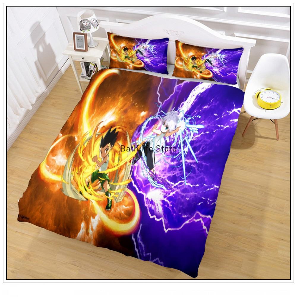 3D-Druck Anime Hunter X Hunter Bettwäsche-Set Hisoka Killua Zoldyck Charakter Cartoon Bettbezug-Set 2/3 Teile Geschenk für Kinder Jungen
