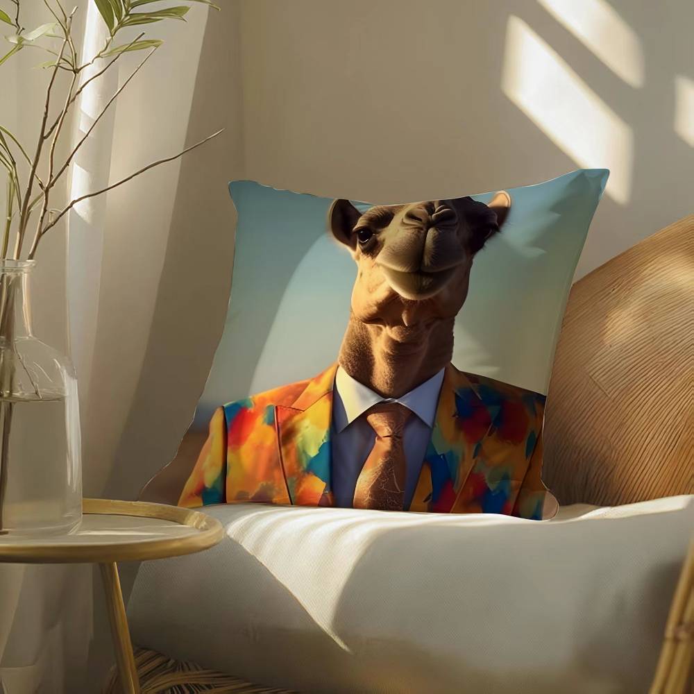 Classic Cartoon Camel-C Pillow Case Silky Elegant Comfort Sofa Bed  Invisible Zipper Beach Pillowcase