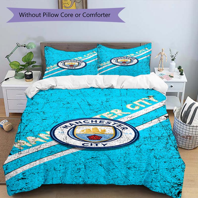 3pcs Duvet Cover Set (1*Duvet Cover + 2*Pillowcase, Without Core),Manchester City FC Print Bedding Set, Bedroom Decor, All‑Season, Birthday Gift