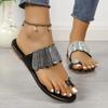 2025 Summer Pinch Toe Women's Slippers Crystal Beach Slippers Women New Plus Size Best Seller Flat Slipperszapatos Mujer