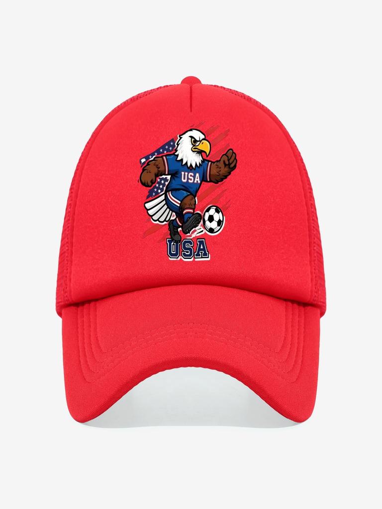 1PC Retro USA Soccer Trucker Hat, Cartoon Eagle Print, Streetwear Cap for Football Fans