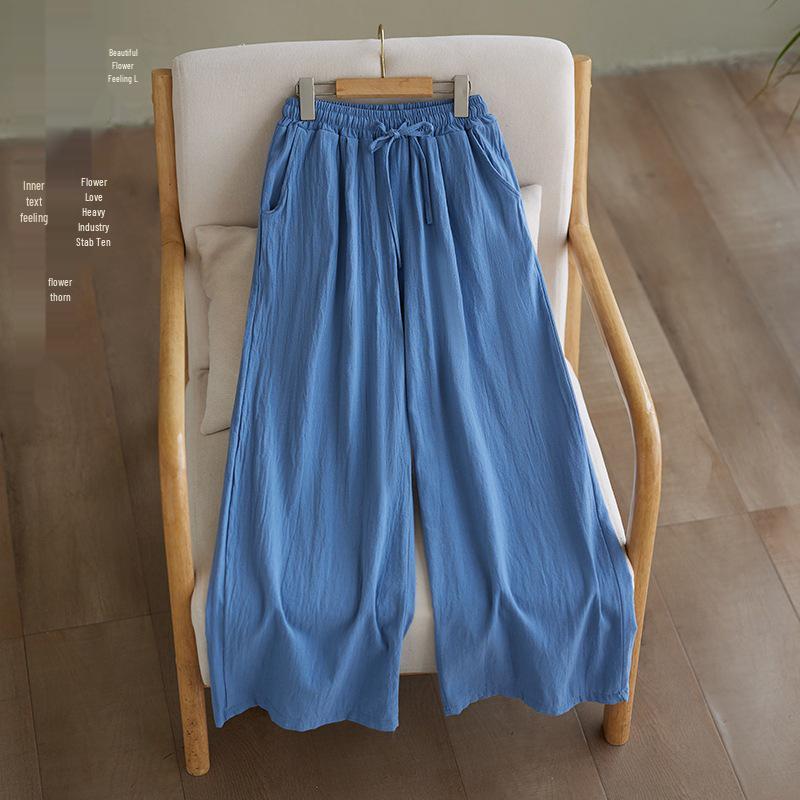 Southeast Asia Plus Size Casual Retro Cotton Linen High Waist Wide Leg Pants