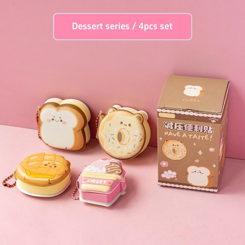 

4 шт. Блокнот для снятия стресса, серия игр Kawaii Dessert Beverage, мини-блокнот с подвесным подвесом, портативная записка в форме