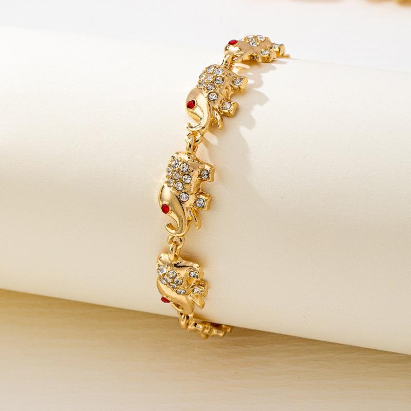 Women's Retro Elephant Bracelet With Red Zirconia Stone Unique Gift For Anniversary Or Birthday