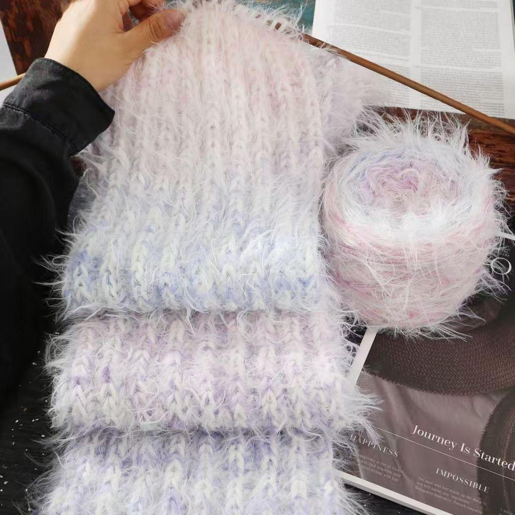 Rainbow Gradient Mohair Yarn Kit - Medium Thickness, Ideal for Hand-knitting Scarves