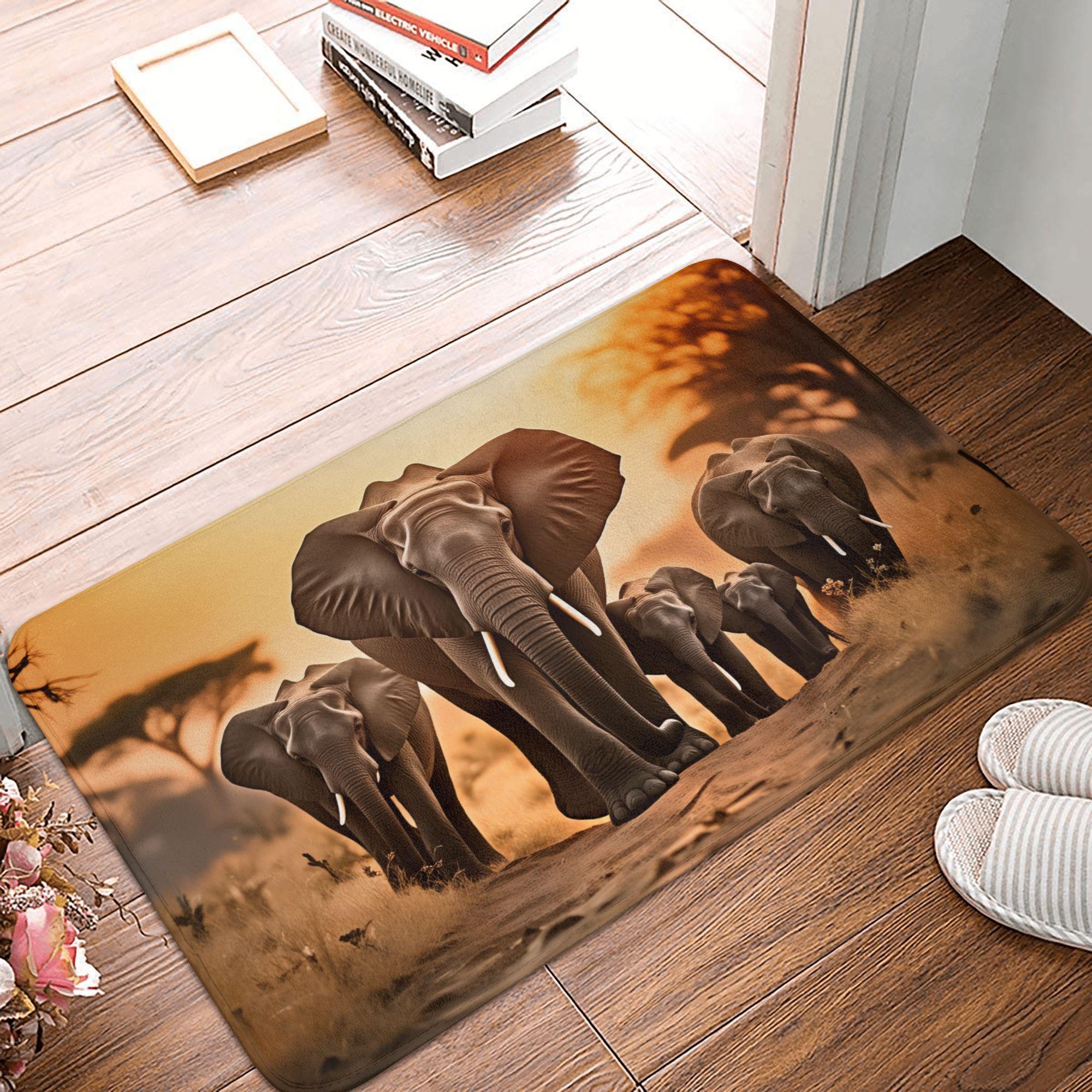 

Retro Elephant Family Painting Door Floor Bath Kitchen Mats Anti-Slip Indoor Doormat Bedroom Balcony Entrance Carpet Rug 40x60cm