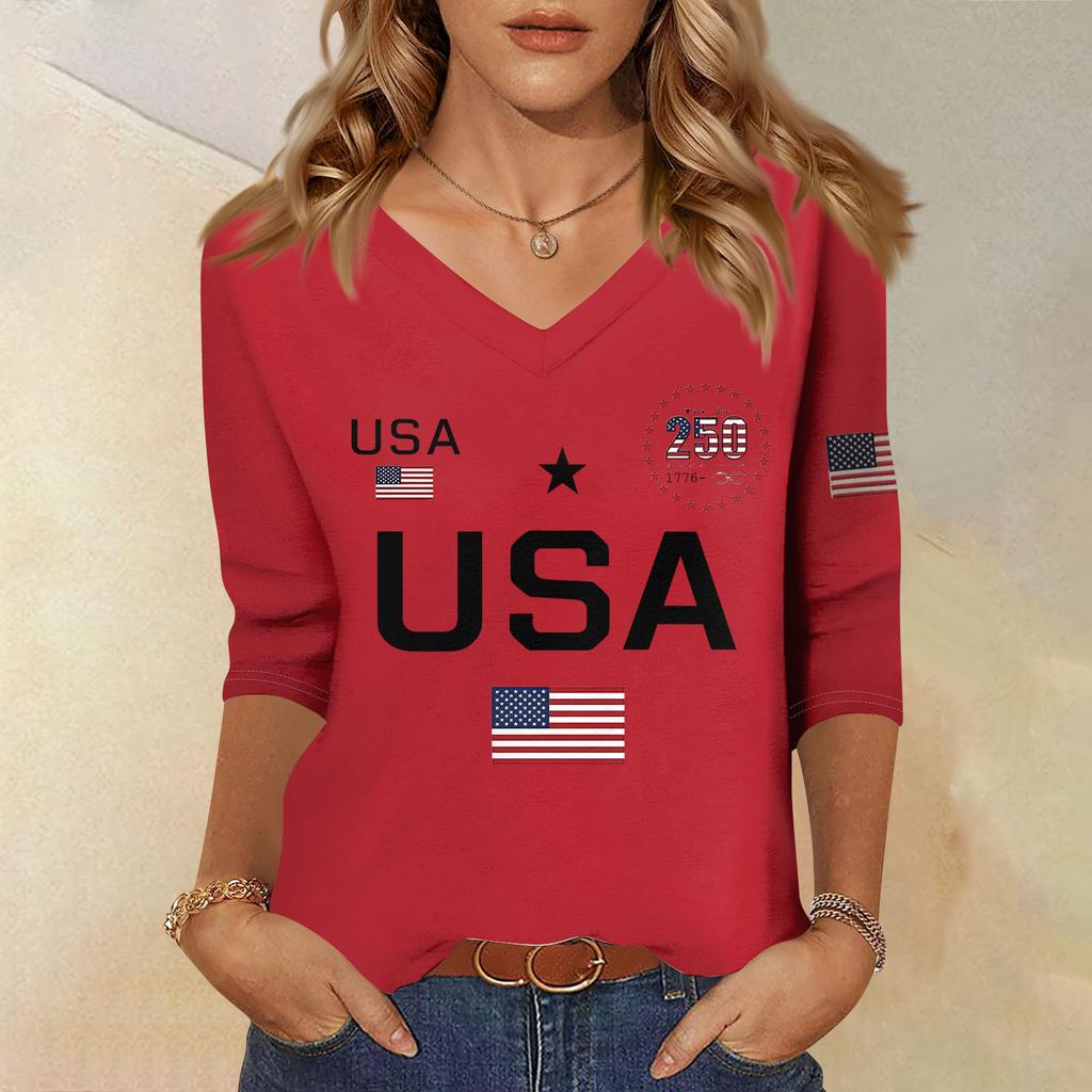 Damen T-Shirt Print 3/4 Ärmel Alltag Wochenendmode Basic V-Ausschnitt Normales Oberteil