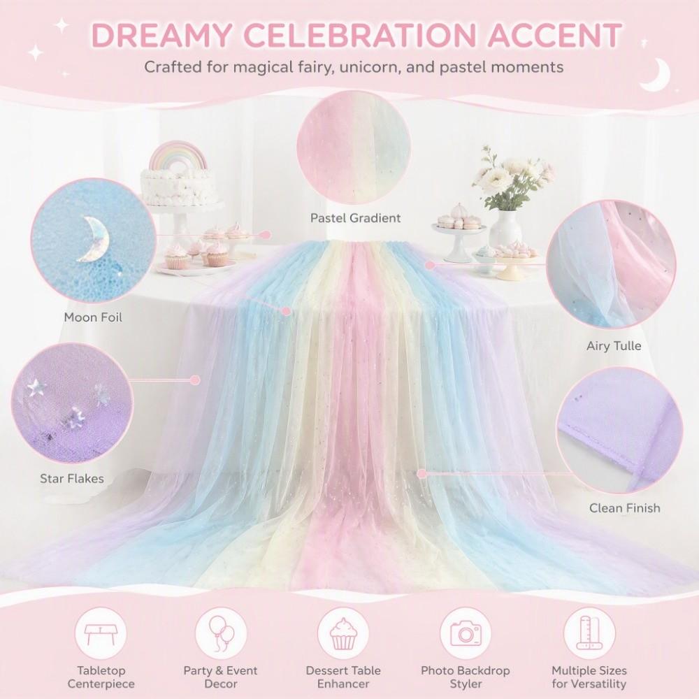 Macaron Colored Rainbow Tulle Table Runner Gradient Ceiling Drape Table Flag  DIY Sewing Supplies