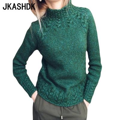 Women's Fashion Casual Solid Color Print Autumn Winter Long Sleeve Stand-collar Sweaters