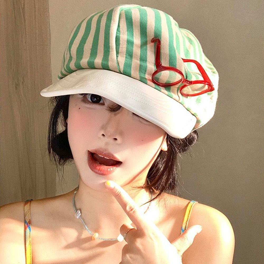 Versatile Striped Berets Y2k Beanie Cap Fashion Painter Berets Streetwear
