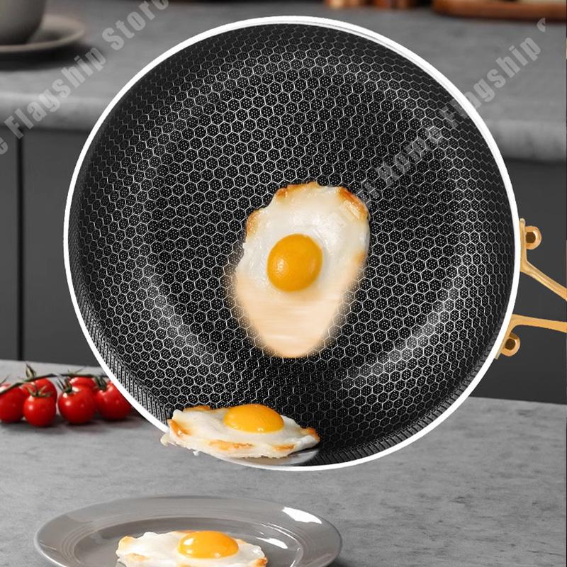 Sartén Wok de Acero Inoxidable 316 Antiadherente para Cocinar Nido de Abeja Bistec Estufa de Gas Olla Inducción General Cacerola Utensilios de Cocina