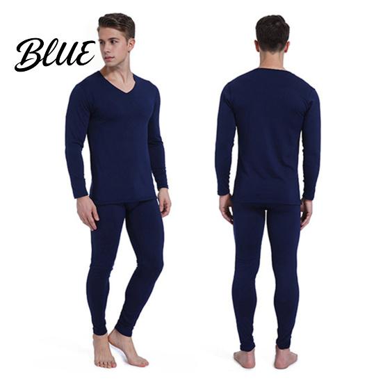 Anti-static Thermal Suit Plush Lined Underwear Set Winter Men 2 Pcs/Set V Neck Seamless Long