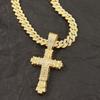 Trendy 3D Diamond Cross Pendant Necklace with Rhombus Chain