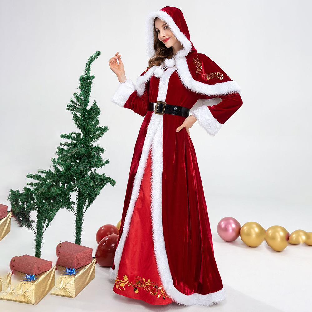 M-6XL Large Size Christmas Costume Santa Claus with Shawl Adult Female Christmas Dress Stage Performance Clothing Full Set