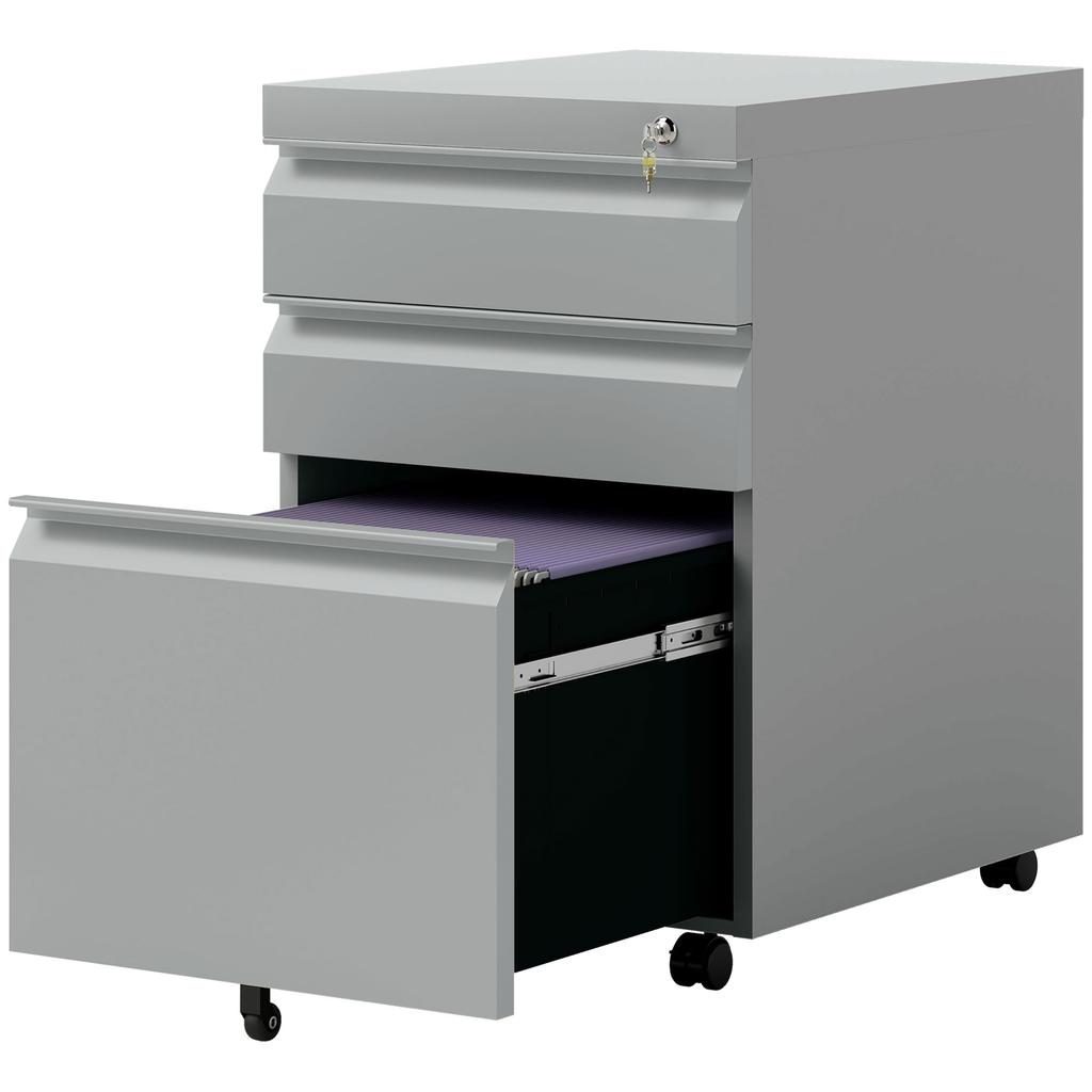 3 Drawer Filling Cabinet, Mobile Metal File Cabinet with Anti-tilt Design for Letter, A4, Legal Size, Grey