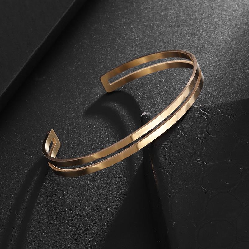 Double Layer Hollow Stainless Steel Opening Bracelet Fashionable Simple and Versatile Hand Friendly Color