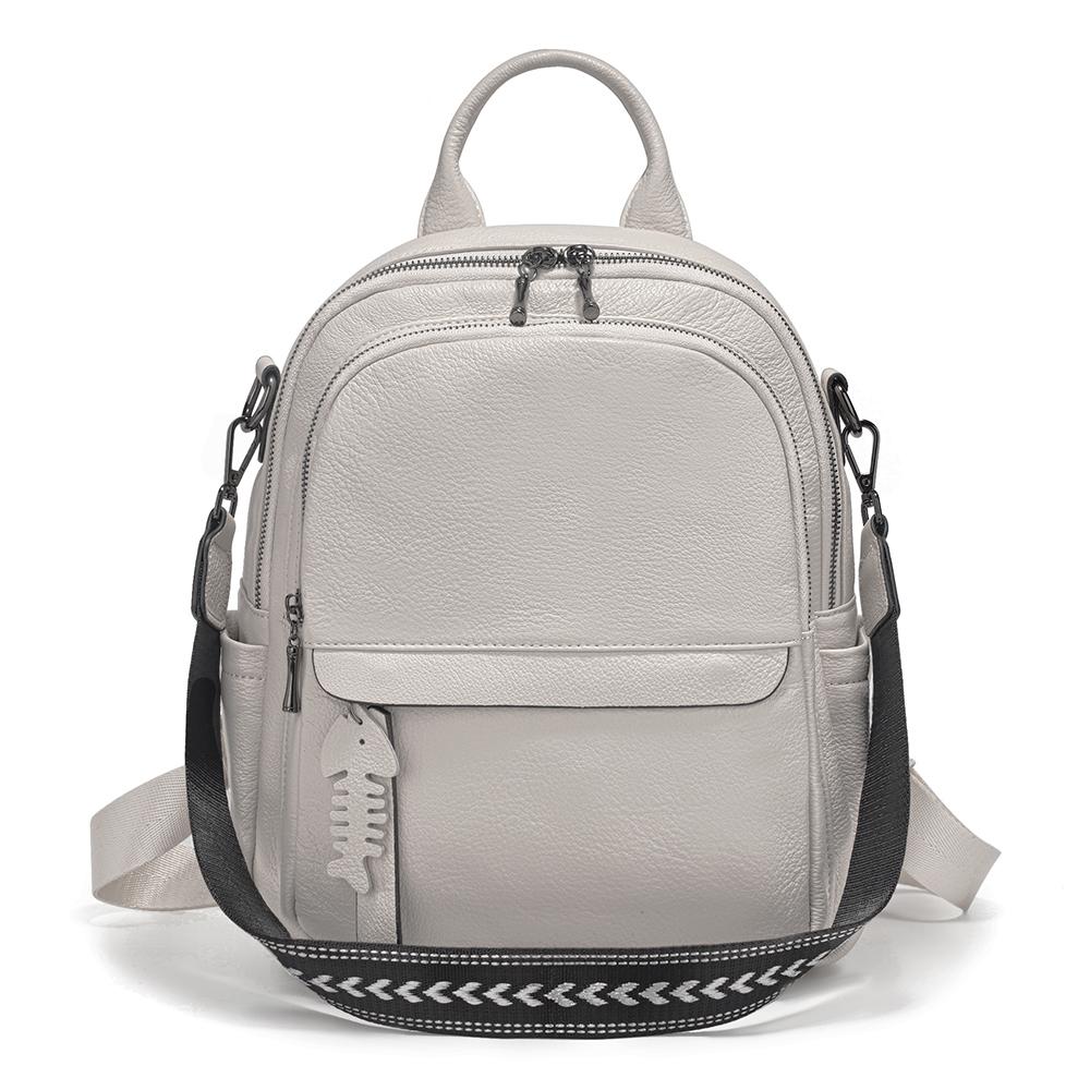 Zency 2025 Genuine Leather Backpack Multi-pocket Design Travel Convertible Shoulder Bag