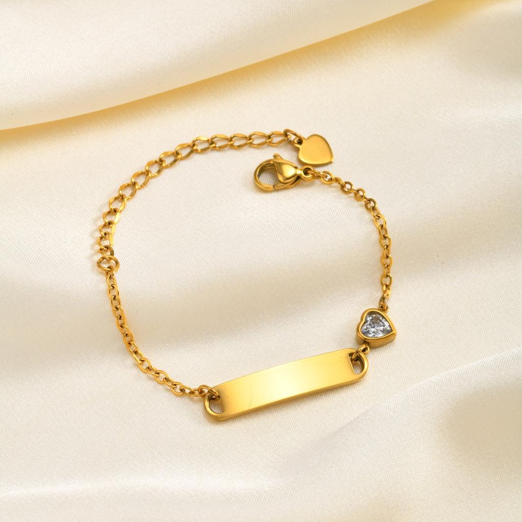 Heart Zircon Kids Bracelet Gold Plated Stainless Steel Adjustable Bangle for Girls Waterproof Toddler Waterproof Birthday Gift