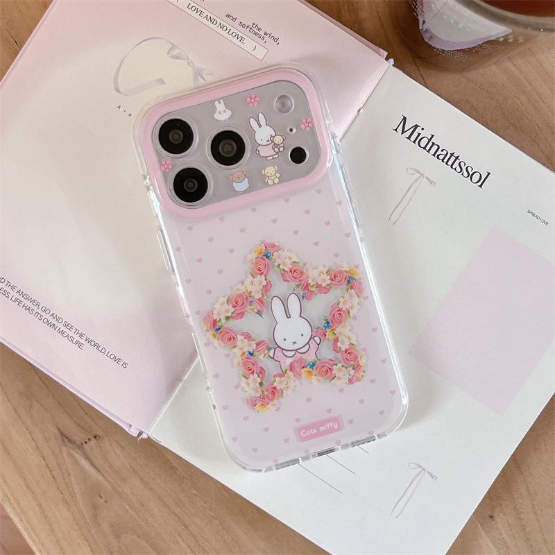 

Girly Pink Heart & Lace Star Rabbit Case for iPhone 17 Apple 16 Pro Max / 15 / 14 iPhone 15 Pro Max