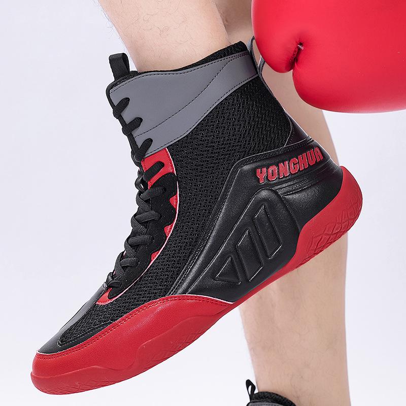 Pánské nadměrné vysoké pohodlné zápasnické boty, bojový trénink, odolné proti opotřebení a protiskluzové boxerské boty