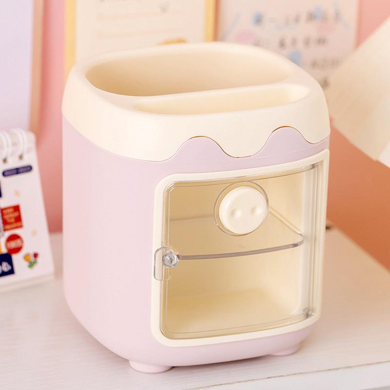 1PC Desktop Storage Box Cartoon Cute Office Large Capacity Pencil Holder Student Stationery Multi-functional Makeup Brush