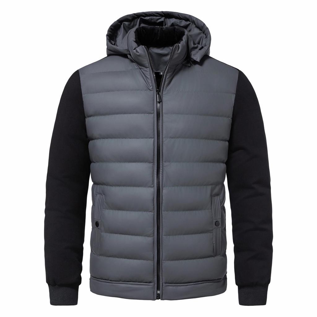 Men's Hooded Cotton Padded Jacket - Stand Collar, Patchwork, Warm Winter Casual Sport Jacket