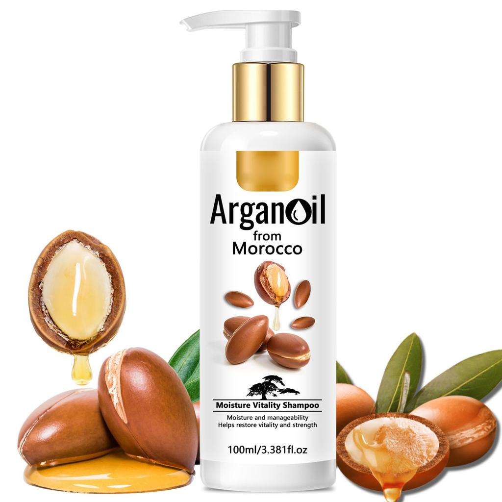 Champú de aceite de argán que suaviza el cabello encrespado, hidrata y limpia profundamente.