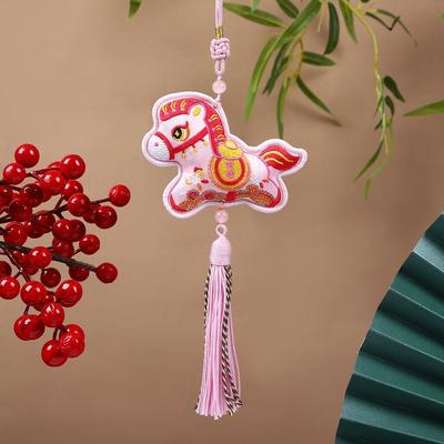 Chinese Style Pony Embroidered Pendant Tassel Zodiac Mascot Horse Hanging Decoration Funny Spring Festival Car Hanging Ornaments