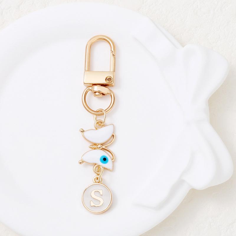 Fashion Butterfly Letter Keychain Fashion Round A-Z Initial Letter Keyring Charms Bag Pendant Decoration Car Key Holders Gift