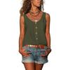 Top da donna senza maniche con bottoni decorativi, colore unito, con tasche, scollo a V, casual, mimetico militare, canottiera da donna, abbigliamento da donna