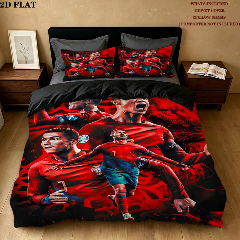 Cr7 Pattern Bedding Quilt Set Quilt Cover Pillowcase Home Birthday Gift(1 * Duvet Cover + 2 * Pillowcase, Without Core)