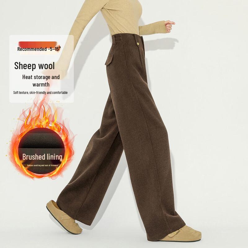 Demana Women s High-Waisted Wool Blend Plush Lined Wide-Leg Pants S