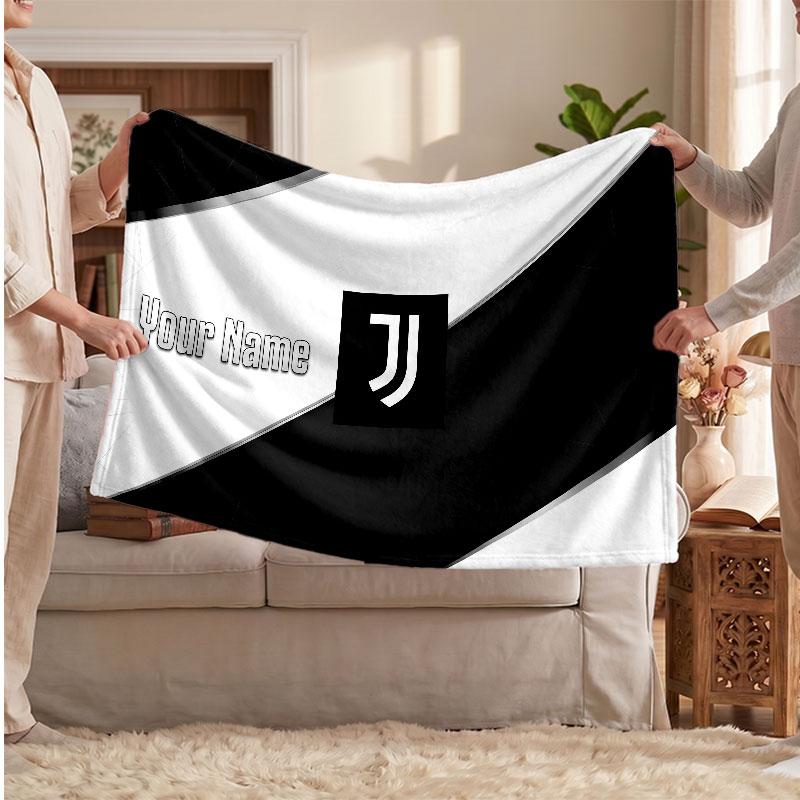 Juventus FC Personalisierte Fleecedecke Mit Fußballlogo, Benutzerdefinierter Name Text Weich Warm Home Überwurfdecke
