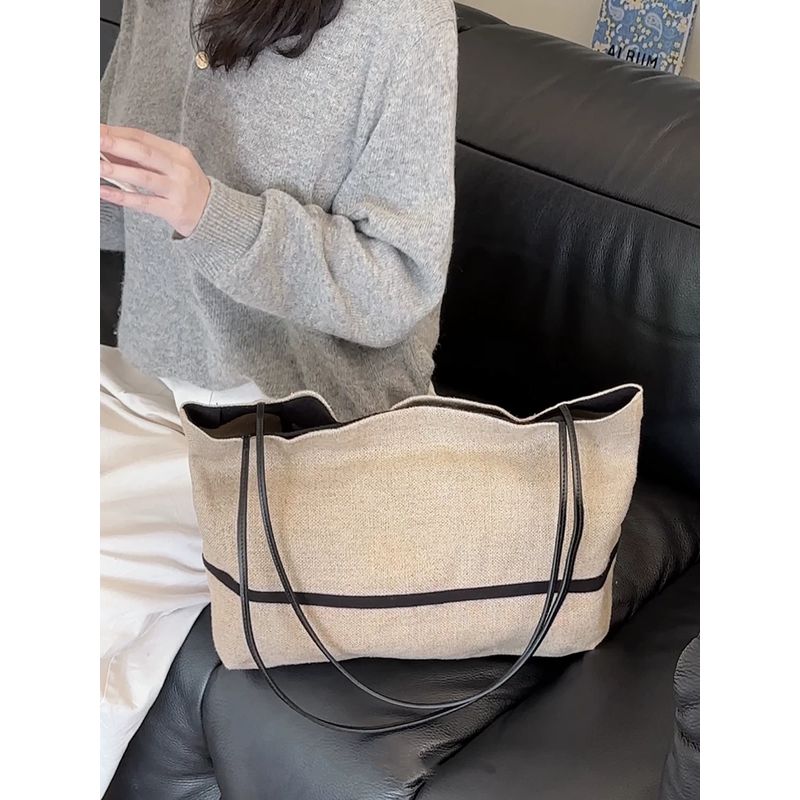 

White Tiya Canvas Tote Bag for Women 2025 New Japan fashion Large Capacity Cotton and Linen Shoulder Bag Commuter Handbag FLAX