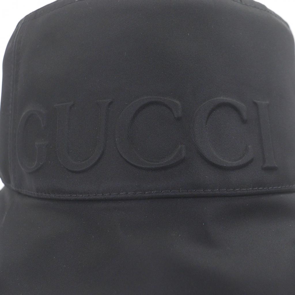 Pristine GUCCI Hat Embossed Logo Sherry Line Bucket Black Nylon Mens XL 813534 Used