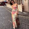 European and American Style Autumn New Women's Clothing Temperament Slim Scarf Collar Sexy Backless Tube Top Print Dress Women